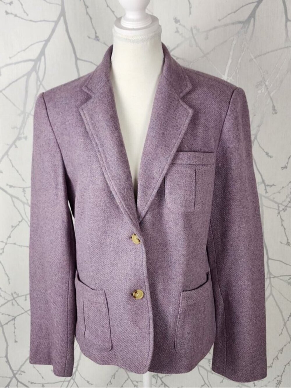 Chaps Lilac 40% Wool Tweed Button Front Blazer